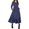 imageANRABESS Womens Long Sleeve Midi Dress 2025 Fall Rib Knit Crew Neck A Line Soft Flowy Swing Dresses with Pocket Casual Trendy Navy Blue Large