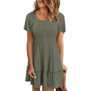 imageANRABESS Dresses for Women 2025 Summer Short Sleeve Square Neck Button Down ALine Casual Vacation Mini Sundress Light Green Medium