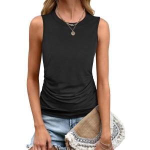 imageANRABESS Tank Top for Women Casual Loose Fit Sleeveless Crewneck Ruched Basic Tee Shirts 2025 Summer Trendy Outfits Black Large