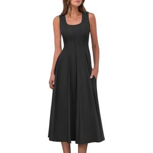 imageANRABESS Womens Summer Casual Sleeveless Midi Dresses Scoop Neck Fit ampamp Flare ALine Flowy Long Sundress Beach Outfits Black Medium