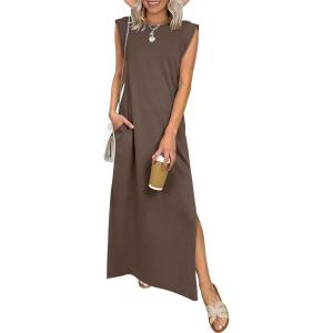 imageANRABESS Women Summer Casual Sleeveless Maxi Dress 2026 Crewneck Loose Split WrinkleFree Beach Travel Vacation Long SundressBrown