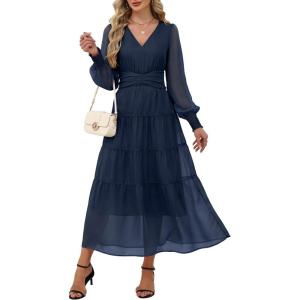 imageANRABESS Womens Floral Long Sleeve Maxi Dress V Neck Chiffon Flowy Boho ALine 2025 Fall Wedding Guest Party Wrap DressesNavy Blue