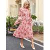 imageANRABESS Womens Floral Chiffon Midi Dress Puff Long Sleeve Mock Neck Summer Wedding Guest Party Dresses Fall 2025 OutfitsPink Red Rose