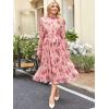 imageANRABESS Womens Floral Chiffon Midi Dress Puff Long Sleeve Mock Neck Summer Wedding Guest Party Dresses Fall 2025 OutfitsPink Red Rose