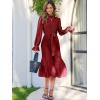 imageANRABESS Womens Floral Chiffon Midi Dress Puff Long Sleeve Mock Neck Summer Wedding Guest Party Dresses Fall 2025 OutfitsRed