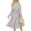 imageANRABESS Womens Floral Chiffon Midi Dress Puff Long Sleeve Mock Neck Summer Wedding Guest Party Dresses Fall 2025 OutfitsFloral Blue Pink