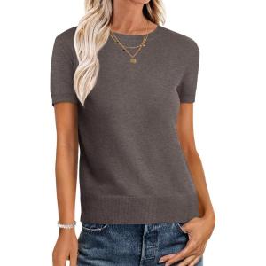 imageANRABESS Womens Short Sleeve Sweaters Wool Blend Crew Neck Sweater Shirts Business Casual Work Tops 2025 Summer OutfitsCoffee