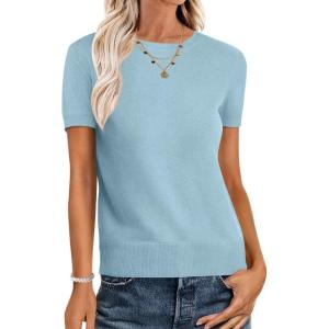 imageANRABESS Womens Short Sleeve Sweaters Wool Blend Crew Neck Sweater Shirts Business Casual Work Tops 2025 Summer OutfitsLight Blue