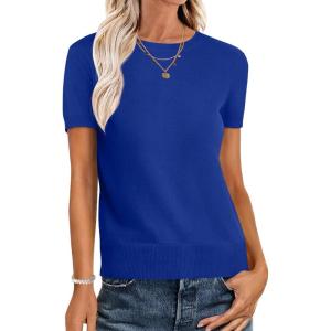 imageANRABESS Womens Short Sleeve Sweaters Wool Blend Crew Neck Sweater Shirts Business Casual Work Tops 2025 Summer OutfitsRoyal Blue