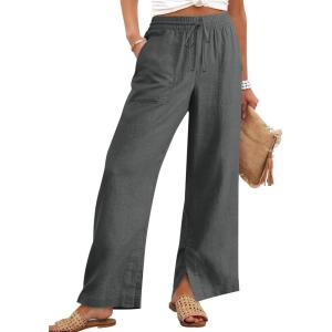 imageANRABESS Womens Wide Leg Palazzo Pants High Waisted Split Hem Lounge Casual Trousers Drawstring Flowy Pant for Beach VacationDeep Gray