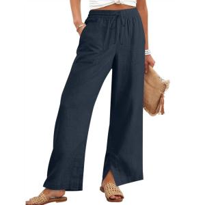 imageANRABESS Womens Wide Leg Palazzo Pants High Waisted Split Hem Lounge Casual Trousers Drawstring Flowy Pant for Beach VacationNavy Blue