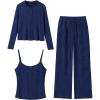 imageANRABESS Women 3 Piece Lounge Pajama Sets Knit Crop Cardigan Cami Top Wide Leg Pants 2025 Fall Outfits Comfy Matching ClothesNavy Blue