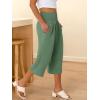 imageANRABESS Women Wide Leg Palazzo Capri Pants High Waisted Smocked Lounge Trousers 2026 Summer Loose Flowy Casual Beach OutfitsGrass Green