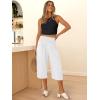 imageANRABESS Women Wide Leg Palazzo Capri Pants High Waisted Smocked Lounge Trousers 2026 Summer Loose Flowy Casual Beach OutfitsWhite