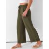 imageANRABESS Women Wide Leg Palazzo Pants Summer High Waisted Casual Loose Lounge Flowy Cropped Capri Beach Trousers Work OutfitsArmy Green