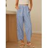 imageANRABESS Womens Gingham Striped Palazzo Pants Wide Leg Pajama Lounge Crop Pants Plaid PJ Bottoms Cute Trousers with PocketsBlue White Stripe
