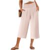 imageANRABESS Women Wide Leg Palazzo Capri Pants High Waisted Smocked Lounge Trousers 2026 Summer Loose Flowy Casual Beach OutfitsParchment