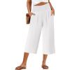 imageANRABESS Women Wide Leg Palazzo Capri Pants High Waisted Smocked Lounge Trousers 2026 Summer Loose Flowy Casual Beach OutfitsWhite