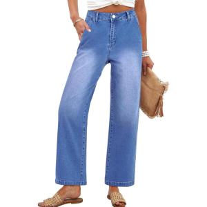 imageANRABESS Womens Jeans High Waist Straight Leg Stretchy Ankle Length Denim Pants with PocketsClassic Blue