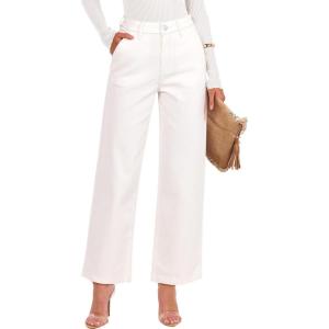 imageANRABESS Womens Jeans High Waist Straight Leg Stretchy Ankle Length Denim Pants with PocketsWhite