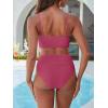 imageANRABESS Bikini Sets for Women Summer High Waisted 2 Piece Bathing Suit Ribbed UWire Cutout Swimsuit Beach Vacation 2026Deep Pink
