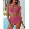 imageANRABESS Bikini Sets for Women Summer High Waisted 2 Piece Bathing Suit Ribbed UWire Cutout Swimsuit Beach Vacation 2026Deep Pink