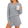 imageANRABESS Womens 2 Piece Lounge Pajama Sets Casual Ribbed Long Sleeve Top Matching Shorts Sleepwear PJ Set 2025 Fall OutfitsGrey