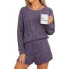 imageANRABESS Womens 2 Piece Lounge Pajama Sets Casual Ribbed Long Sleeve Top Matching Shorts Sleepwear PJ Set 2025 Fall OutfitsPurple