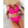 imageANRABESS Womens Bikini Sets Two Piece Swimsuits High Waisted Halter Twist Front Bathing Suit 2026 Summer Beach SwimwearHot Pink