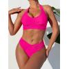 imageANRABESS Womens Bikini Sets Two Piece Swimsuits High Waisted Halter Twist Front Bathing Suit 2026 Summer Beach SwimwearHot Pink