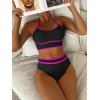 imageANRABESS Womens Halter Bikini Sets Color Block Two Piece Swimsuits High Waisted Bathing Suits Summer Sporty Cheeky SwimwearBlack Hot Pink