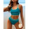 imageANRABESS Womens Halter Bikini Sets Color Block Two Piece Swimsuits High Waisted Bathing Suits Summer Sporty Cheeky SwimwearDark Green