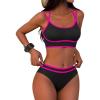imageANRABESS Womens Halter Bikini Sets Color Block Two Piece Swimsuits High Waisted Bathing Suits Summer Sporty Cheeky SwimwearBlack Hot Pink