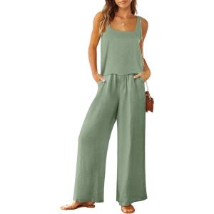 imageANRABESS 2 Piece Sets for Women Outfits Lounge Matching Casual Travel Wide Leg Pants Crop Top Summer Vacation Beach ClothesLight Green