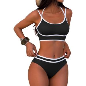 imageANRABESS Womens Halter Bikini Sets Color Block Two Piece Swimsuits High Waisted Bathing Suits Summer Sporty Cheeky SwimwearBlack