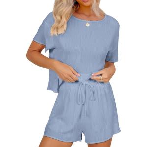 imageANRABESS Womens Pajamas 2 Piece Short SleeveLight Blue