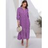 imageANRABESS Women Summer Dress 2026 34 Puff Sleeve Polo V Neck Floral Print Casual Boho Shirt Maxi Dress Beach Vacation ClothesPurple Floral