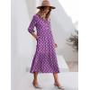 imageANRABESS Women Summer Dress 2026 34 Puff Sleeve Polo V Neck Floral Print Casual Boho Shirt Maxi Dress Beach Vacation ClothesPurple Floral