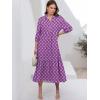 imageANRABESS Women Summer Dress 2026 34 Puff Sleeve Polo V Neck Floral Print Casual Boho Shirt Maxi Dress Beach Vacation ClothesPurple Floral