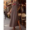 imageANRABESS Womens Summer Casual Maxi Dress Short Sleeve Crewneck Split WrinkleFree Beach Travel Vacation Long SundressBrown