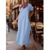 imageANRABESS Womens Summer Casual Maxi Dress Short Sleeve Crewneck Split WrinkleFree Beach Travel Vacation Long SundressLight Blue