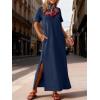 imageANRABESS Womens Summer Casual Maxi Dress Short Sleeve Crewneck Split WrinkleFree Beach Travel Vacation Long SundressNavy Blue