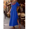 imageANRABESS Womens Summer Casual Maxi Dress Short Sleeve Crewneck Split WrinkleFree Beach Travel Vacation Long SundressRoyal Blue