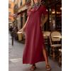 imageANRABESS Womens Summer Casual Maxi Dress Short Sleeve Crewneck Split WrinkleFree Beach Travel Vacation Long SundressWine Red