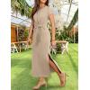 imageANRABESS Womens Summer Maxi Dress Casual Crew Neck Tie Waist Split WrinkleFree Fit Long Fashion Vacation Dresses 2026 SpringApricot