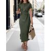 imageANRABESS Womens Summer Maxi Dress Casual Crew Neck Tie Waist Split WrinkleFree Fit Long Fashion Vacation Dresses 2026 SpringArmy Green