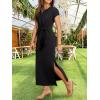 imageANRABESS Womens Summer Maxi Dress Casual Crew Neck Tie Waist Split WrinkleFree Fit Long Fashion Vacation Dresses 2026 SpringBlack