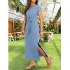 imageANRABESS Womens Summer Maxi Dress Casual Crew Neck Tie Waist Split WrinkleFree Fit Long Fashion Vacation Dresses 2026 SpringLight Blue