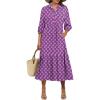 imageANRABESS Women Summer Dress 2026 34 Puff Sleeve Polo V Neck Floral Print Casual Boho Shirt Maxi Dress Beach Vacation ClothesPurple Floral