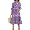imageANRABESS Women Summer Dress 2026 34 Puff Sleeve Polo V Neck Floral Print Casual Boho Shirt Maxi Dress Beach Vacation ClothesPurple Pink Floral